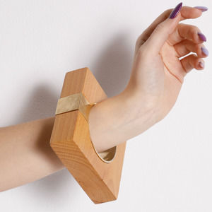 GIVENCHY Vintage Wood with Gold Accents Square Bangle Bracelet